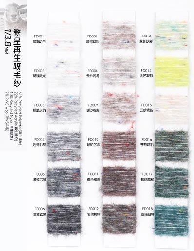 1/3.8 나노 61%재활용 폴리 에스테르 22%재활용 아크릴 10%재활용 나일론 7%울