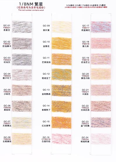 1 / 8NM Starlight (Velours Multicolore Brillant) 52% Acrylique 23% Coton 17% Polyester 6% Soie Dorée Argentée 2% Élasthanne