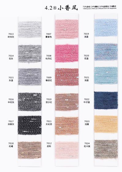 4,2 NM 73% Polyesteri 14% akryyli 10% Kulta hopea silkki 3% elastaani