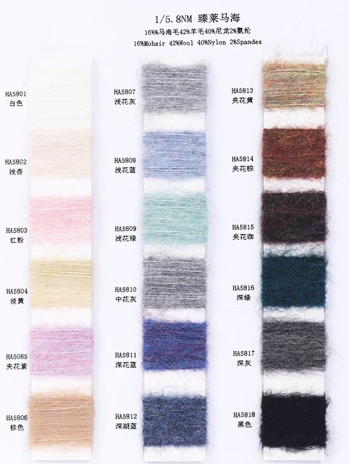 1/5. 8 NM 16% Mohair 42% wol 40% Nylon 2% Spandex 